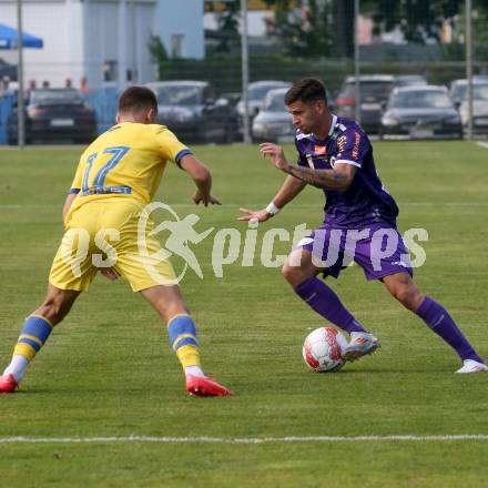 Fussball Testspiel. SK Austria Klagenfurt gegen NK Koper.  David Toshevski (Klagenfurt). Welzenegg, am 13.7.2024.
Foto: Kuess
www.qspictures.net
---
pressefotos, pressefotografie, kuess, qs, qspictures, sport, bild, bilder, bilddatenbank