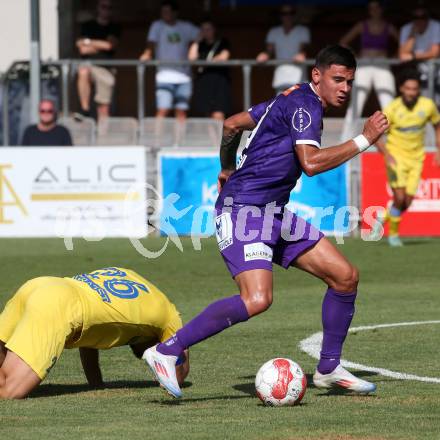 Fussball Testspiel. SK Austria Klagenfurt gegen NK Koper.  David Toshevski (Klagenfurt). Welzenegg, am 13.7.2024.
Foto: Kuess
www.qspictures.net
---
pressefotos, pressefotografie, kuess, qs, qspictures, sport, bild, bilder, bilddatenbank