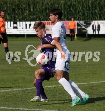 Fussball Testspiel. SK Austria Klagenfurt gegen Leoben.  Laurenz Dehl, (Klagenfurt),  Luka Brkic  (Leoben). Glanegg, am 17.7.2024.
Foto: Kuess
www.qspictures.net
---
pressefotos, pressefotografie, kuess, qs, qspictures, sport, bild, bilder, bilddatenbank