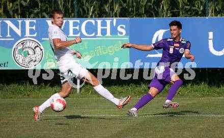 Fussball Testspiel. SK Austria Klagenfurt gegen Leoben. Sebastian Guerra Soto, (Klagenfurt), Ntenis Thomai    (Leoben). Glanegg, am 17.7.2024.
Foto: Kuess
www.qspictures.net
---
pressefotos, pressefotografie, kuess, qs, qspictures, sport, bild, bilder, bilddatenbank