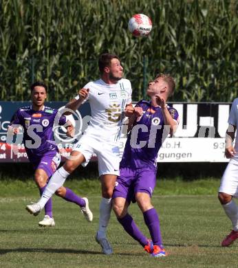 Fussball Testspiel. SK Austria Klagenfurt gegen Leoben.  Nicolas Binder, (Klagenfurt),  Drini Halili  (Leoben). Glanegg, am 17.7.2024.
Foto: Kuess
www.qspictures.net
---
pressefotos, pressefotografie, kuess, qs, qspictures, sport, bild, bilder, bilddatenbank