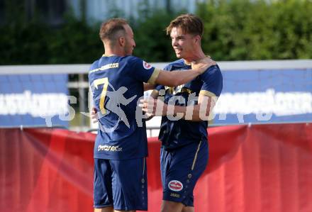 Fussball OEFB Cup. Velden gegen GAK.  Torjubel Nicolas Manuel Modritz, Mario Kroepfl (Velden),   Villach, am 26.7.2024.
Foto: Kuess
www.qspictures.net
---
pressefotos, pressefotografie, kuess, qs, qspictures, sport, bild, bilder, bilddatenbank