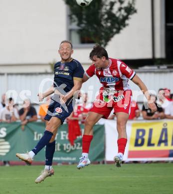 Fussball OEFB Cup. Velden gegen GAK. Mario Kroepfl  (Velden),  Romeo Vucic (GAK). Villach, am 26.7.2024.
Foto: Kuess
www.qspictures.net
---
pressefotos, pressefotografie, kuess, qs, qspictures, sport, bild, bilder, bilddatenbank