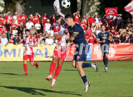 Fussball OEFB Cup. Velden gegen GAK.  Florian Schaller (Velden),  Murat Satin (GAK). Villach, am 26.7.2024.
Foto: Kuess
www.qspictures.net
---
pressefotos, pressefotografie, kuess, qs, qspictures, sport, bild, bilder, bilddatenbank