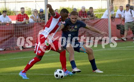 Fussball OEFB Cup. Velden gegen GAK.  Luca Alexander Pollanz (Velden),  Michael Cheukoua (GAK). Villach, am 26.7.2024.
Foto: Kuess
www.qspictures.net
---
pressefotos, pressefotografie, kuess, qs, qspictures, sport, bild, bilder, bilddatenbank