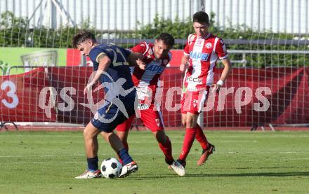 Fussball OEFB Cup. Velden gegen GAK. Florian Schaller  (Velden),  Marco Sebastian Gantschnig  (GAK). Villach, am 26.7.2024.
Foto: Kuess
www.qspictures.net
---
pressefotos, pressefotografie, kuess, qs, qspictures, sport, bild, bilder, bilddatenbank