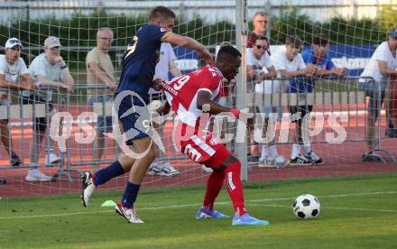 Fussball OEFB Cup. Velden gegen GAK.  Luca Alexander Pollanz (Velden),  Michael Cheukoua (GAK). Villach, am 26.7.2024.
Foto: Kuess
www.qspictures.net
---
pressefotos, pressefotografie, kuess, qs, qspictures, sport, bild, bilder, bilddatenbank