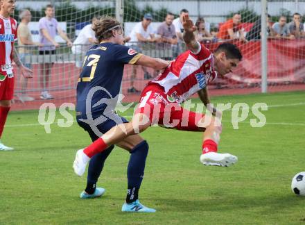 Fussball OEFB Cup. Velden gegen GAK.  Lukas Alfred Sadnik (Velden),  Dominik Frieser (GAK). Villach, am 26.7.2024.
Foto: Kuess
www.qspictures.net
---
pressefotos, pressefotografie, kuess, qs, qspictures, sport, bild, bilder, bilddatenbank