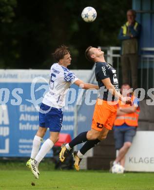 Fussball. Regionalliga. Treibach gegen SPG Wallern/St. Marienkirchen.  Marius Leo Maierhofer (Treibach), Philipp Mitter  (Wallern). Treibach, am 2.8.2024.
Foto: Kuess
www.qspictures.net
---
pressefotos, pressefotografie, kuess, qs, qspictures, sport, bild, bilder, bilddatenbank