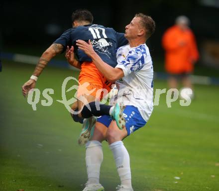 Fussball. Regionalliga. Treibach gegen SPG Wallern/St. Marienkirchen. Manuel Primusch  (Treibach),  Dejan Misic (Wallern). Villach, am 2.8.2024.
Foto: Kuess
www.qspictures.net
---
pressefotos, pressefotografie, kuess, qs, qspictures, sport, bild, bilder, bilddatenbank