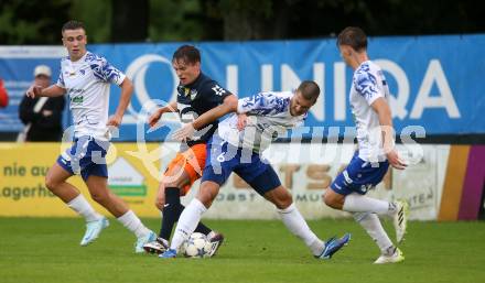 Fussball. Regionalliga. Treibach gegen SPG Wallern/St. Marienkirchen.  Kiril Hristov Ristoskov (Treibach),  Daniel Steinmayr (Wallern). Villach, am 2.8.2024.
Foto: Kuess
www.qspictures.net
---
pressefotos, pressefotografie, kuess, qs, qspictures, sport, bild, bilder, bilddatenbank