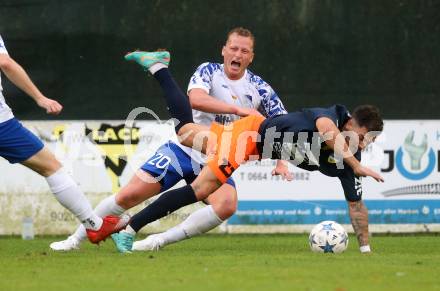 Fussball. Regionalliga. Treibach gegen SPG Wallern/St. Marienkirchen. Manuel Primusch  (Treibach), Dejan Misic  (Wallern). Treibach, am 2.8.2024.
Foto: Kuess
www.qspictures.net
---
pressefotos, pressefotografie, kuess, qs, qspictures, sport, bild, bilder, bilddatenbank