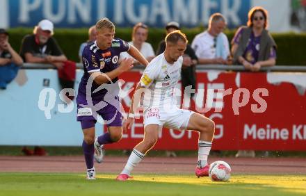 Fussball Bundesliga. WAC gegen SK Austria Klagenfurt.  Angelo Gattermayer, (WAC),   Jonas Kuehn  (Klagenfurt).  Wolfsberg, am 3.8.2024.
Foto: Kuess
www.qspictures.net
---
pressefotos, pressefotografie, kuess, qs, qspictures, sport, bild, bilder, bilddatenbank