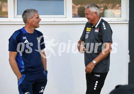 Fussball Bundesliga. WAC gegen SK Austria Klagenfurt. Trainer Dietmar Kuehbauer,   (WAC),  Trainer Peter Pacult. (Klagenfurt).  Wolfsberg, am 3.8.2024.
Foto: Kuess
www.qspictures.net
---
pressefotos, pressefotografie, kuess, qs, qspictures, sport, bild, bilder, bilddatenbank