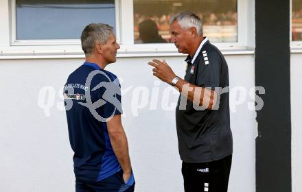 Fussball Bundesliga. WAC gegen SK Austria Klagenfurt. Trainer Dietmar Kuehbauer,   (WAC),  Trainer Peter Pacult. (Klagenfurt).  Wolfsberg, am 3.8.2024.
Foto: Kuess
www.qspictures.net
---
pressefotos, pressefotografie, kuess, qs, qspictures, sport, bild, bilder, bilddatenbank