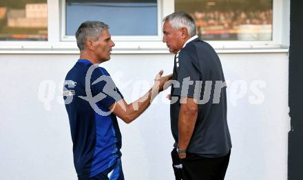 Fussball Bundesliga. WAC gegen SK Austria Klagenfurt. Trainer Dietmar Kuehbauer,   (WAC),  Trainer Peter Pacult. (Klagenfurt).  Wolfsberg, am 3.8.2024.
Foto: Kuess
www.qspictures.net
---
pressefotos, pressefotografie, kuess, qs, qspictures, sport, bild, bilder, bilddatenbank