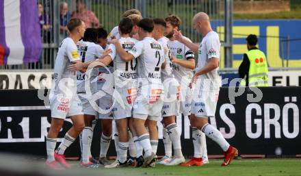 Fussball Bundesliga. WAC gegen SK Austria Klagenfurt.  Torjubel (WAC).  Wolfsberg, am 3.8.2024.
Foto: Kuess
www.qspictures.net
---
pressefotos, pressefotografie, kuess, qs, qspictures, sport, bild, bilder, bilddatenbank