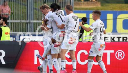 Fussball Bundesliga. WAC gegen SK Austria Klagenfurt.  Torjubel (WAC).  Wolfsberg, am 3.8.2024.
Foto: Kuess
www.qspictures.net
---
pressefotos, pressefotografie, kuess, qs, qspictures, sport, bild, bilder, bilddatenbank