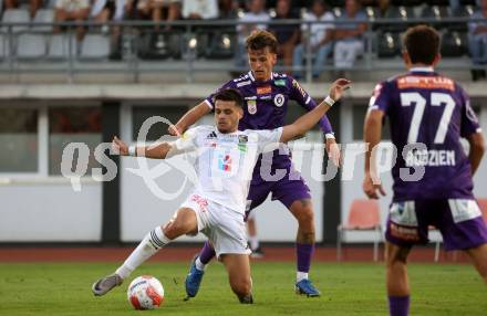 Fussball Bundesliga. WAC gegen SK Austria Klagenfurt. Dejan Zukic,   (WAC), Phillip Wydra  (Klagenfurt).  Wolfsberg, am 3.8.2024.
Foto: Kuess
www.qspictures.net
---
pressefotos, pressefotografie, kuess, qs, qspictures, sport, bild, bilder, bilddatenbank