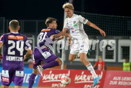 Fussball Bundesliga. WAC gegen SK Austria Klagenfurt. Erik Kojzek,   (WAC), Thorsten Mahrer  (Klagenfurt).  Wolfsberg, am 3.8.2024.
Foto: Kuess
www.qspictures.net
---
pressefotos, pressefotografie, kuess, qs, qspictures, sport, bild, bilder, bilddatenbank