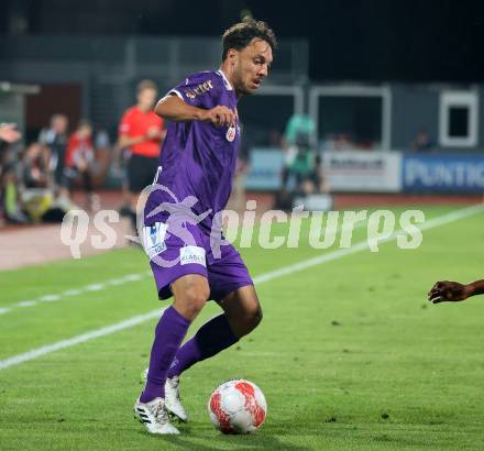 Fussball Bundesliga. WAC gegen SK Austria Klagenfurt.  Simon Straudi  (Klagenfurt).  Wolfsberg, am 3.8.2024.
Foto: Kuess
www.qspictures.net
---
pressefotos, pressefotografie, kuess, qs, qspictures, sport, bild, bilder, bilddatenbank