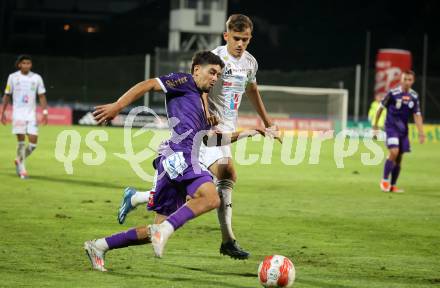 Fussball Bundesliga. WAC gegen SK Austria Klagenfurt. Ervin Omic,   (WAC), Ben Bobzien  (Klagenfurt).  Wolfsberg, am 3.8.2024.
Foto: Kuess
www.qspictures.net
---
pressefotos, pressefotografie, kuess, qs, qspictures, sport, bild, bilder, bilddatenbank