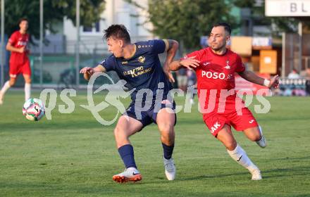 Fussball Kaerntner Liga. SAK gegen Velden.  Yosifov Svetlozar Angelov (SAK),  Florian Schaller (Velden). Welzenegg, am 10.8.2024.
Foto: Kuess
www.qspictures.net
---
pressefotos, pressefotografie, kuess, qs, qspictures, sport, bild, bilder, bilddatenbank