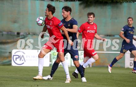 Fussball Kaerntner Liga. SAK gegen Velden. Sebastian Hertelt (SAK), Luka Caculovic.  (Velden). Welzenegg, am 10.8.2024.
Foto: Kuess
www.qspictures.net
---
pressefotos, pressefotografie, kuess, qs, qspictures, sport, bild, bilder, bilddatenbank