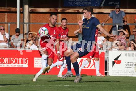 Fussball Kaerntner Liga. SAK gegen Velden.Yosifov Svetlozar Angelov  (SAK),  Nicolas Manuel Modritz (Velden). Welzenegg, am 10.8.2024.
Foto: Kuess
www.qspictures.net
---
pressefotos, pressefotografie, kuess, qs, qspictures, sport, bild, bilder, bilddatenbank