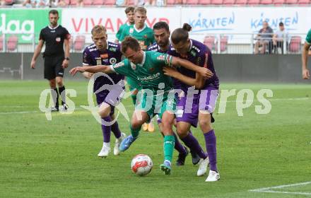 Fussball Bundesliga. SK Austria Klagenfurt gegen SK Rapid. Niklas Szerencsi, (Klagenfurt), Matthias Seidl   (Rapid).  Klagenfurt, am 11.8.2024.
Foto: Kuess
www.qspictures.net
---
pressefotos, pressefotografie, kuess, qs, qspictures, sport, bild, bilder, bilddatenbank