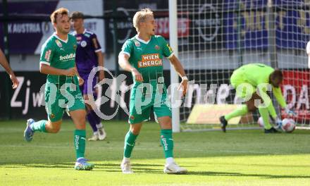 Fussball Bundesliga. SK Austria Klagenfurt gegen SK Rapid.  Torjubel Moritz Oswald (Rapid).  Klagenfurt, am 11.8.2024.
Foto: Kuess
www.qspictures.net
---
pressefotos, pressefotografie, kuess, qs, qspictures, sport, bild, bilder, bilddatenbank