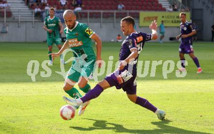 Fussball Bundesliga. SK Austria Klagenfurt gegen SK Rapid. Christopher Wernitznig,  (Klagenfurt),  Lukas Grgic (Rapid).  Klagenfurt, am 11.8.2024.
Foto: Kuess
www.qspictures.net
---
pressefotos, pressefotografie, kuess, qs, qspictures, sport, bild, bilder, bilddatenbank