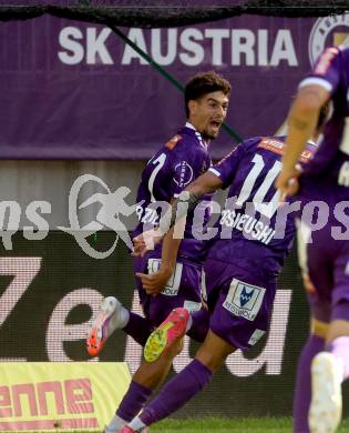 Fussball Bundesliga. SK Austria Klagenfurt gegen SK Rapid.  Torjubel Ben Bobzien, (Klagenfurt).  Klagenfurt, am 11.8.2024.
Foto: Kuess
www.qspictures.net
---
pressefotos, pressefotografie, kuess, qs, qspictures, sport, bild, bilder, bilddatenbank