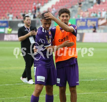 Fussball Bundesliga. SK Austria Klagenfurt gegen SK Rapid.  Tobias Koch, Ben Bobzien (Klagenfurt).  Klagenfurt, am 11.8.2024.
Foto: Kuess
www.qspictures.net
---
pressefotos, pressefotografie, kuess, qs, qspictures, sport, bild, bilder, bilddatenbank