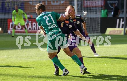 Fussball Bundesliga. SK Austria Klagenfurt gegen SK Rapid. Christopher Cvetko,  (Klagenfurt),  Louis Schaub  (Rapid).  Klagenfurt, am 11.8.2024.
Foto: Kuess
www.qspictures.net
---
pressefotos, pressefotografie, kuess, qs, qspictures, sport, bild, bilder, bilddatenbank