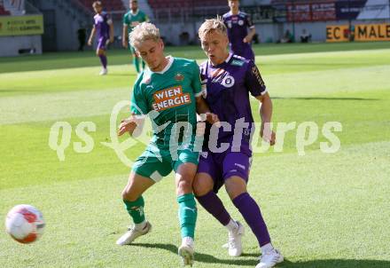 Fussball Bundesliga. SK Austria Klagenfurt gegen SK Rapid. Jonas Kuehn, (Klagenfurt), Moritz Oswald   (Rapid).  Klagenfurt, am 11.8.2024.
Foto: Kuess
www.qspictures.net
---
pressefotos, pressefotografie, kuess, qs, qspictures, sport, bild, bilder, bilddatenbank