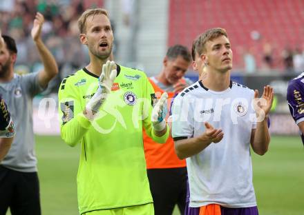 Fussball Bundesliga. SK Austria Klagenfurt gegen SK Rapid. Marco Knaller, Laurenz Dehl (Klagenfurt).  Klagenfurt, am 11.8.2024.
Foto: Kuess
www.qspictures.net
---
pressefotos, pressefotografie, kuess, qs, qspictures, sport, bild, bilder, bilddatenbank