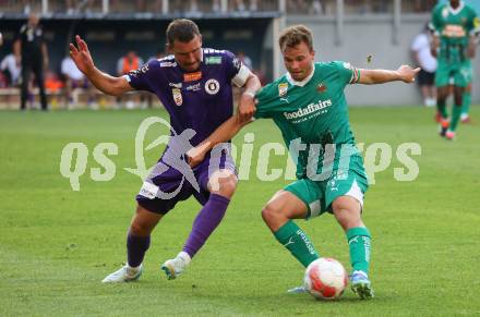 Fussball Bundesliga. SK Austria Klagenfurt gegen SK Rapid. Christopher Wernitznig, (Klagenfurt),   Matthias Seidl (Rapid).  Klagenfurt, am 11.8.2024.
Foto: Kuess
www.qspictures.net
---
pressefotos, pressefotografie, kuess, qs, qspictures, sport, bild, bilder, bilddatenbank