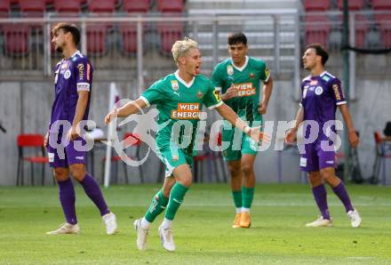 Fussball Bundesliga. SK Austria Klagenfurt gegen SK Rapid. Torjubel Moritz Oswald  (Rapid).  Klagenfurt, am 11.8.2024.
Foto: Kuess
www.qspictures.net
---
pressefotos, pressefotografie, kuess, qs, qspictures, sport, bild, bilder, bilddatenbank