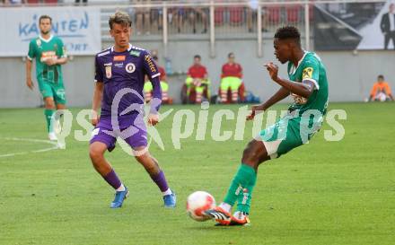 Fussball Bundesliga. SK Austria Klagenfurt gegen SK Rapid. Phillip Wydra, (Klagenfurt), Mamadou Sangare   (Rapid).  Klagenfurt, am 11.8.2024.
Foto: Kuess
www.qspictures.net
---
pressefotos, pressefotografie, kuess, qs, qspictures, sport, bild, bilder, bilddatenbank