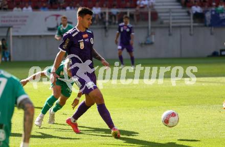 Fussball Bundesliga. SK Austria Klagenfurt gegen SK Rapid. David Toshevski (Klagenfurt).  Klagenfurt, am 11.8.2024.
Foto: Kuess
www.qspictures.net
---
pressefotos, pressefotografie, kuess, qs, qspictures, sport, bild, bilder, bilddatenbank