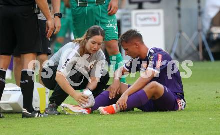 Fussball Bundesliga. SK Austria Klagenfurt gegen SK Rapid. Theresa Schmidt, Tobias Koch (Klagenfurt).  Klagenfurt, am 11.8.2024.
Foto: Kuess
www.qspictures.net
---
pressefotos, pressefotografie, kuess, qs, qspictures, sport, bild, bilder, bilddatenbank