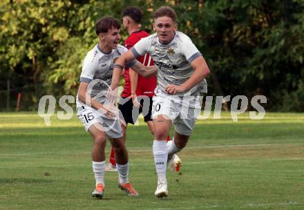 Fussball Kaerntner Liga. ATUS Ferlach gegen Koettmannsdorf.   Torjubel  Fabian Johann Temmel  (Koettmannsdorf). Ferlach, 14.8.2024.
Foto: Kuess
www.qspictures.net
---
pressefotos, pressefotografie, kuess, qs, qspictures, sport, bild, bilder, bilddatenbank