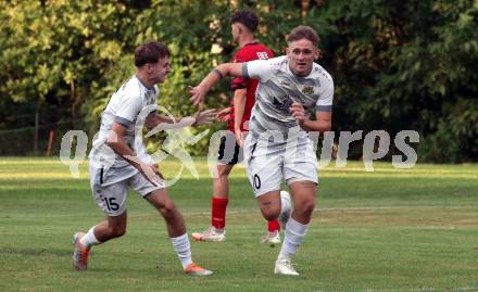 Fussball Kaerntner Liga. ATUS Ferlach gegen Koettmannsdorf.   Torjubel  Fabian Johann Temmel  (Koettmannsdorf). Ferlach, 14.8.2024.
Foto: Kuess
www.qspictures.net
---
pressefotos, pressefotografie, kuess, qs, qspictures, sport, bild, bilder, bilddatenbank