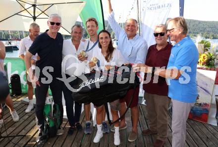 Segeln. Empfang Olympiasiegerin Lara Vadlau.  Werner Pietsch, Lukas Maehr, Lara Vadlau, Herbert Waldner, Gilbert Isep, Franz Klammer . Velden, am 15.8.2024.
Foto: Kuess
www.qspictures.net
---
pressefotos, pressefotografie, kuess, qs, qspictures, sport, bild, bilder, bilddatenbank