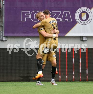 Fussball Bundesliga. SK Austria Klagenfurt gegen SK Puntigamer Sturm Graz.  Torjubel Mika Miles Biereth  (Graz).  Klagenfurt, am 17.8.2024.
Foto: Kuess
www.qspictures.net
---
pressefotos, pressefotografie, kuess, qs, qspictures, sport, bild, bilder, bilddatenbank