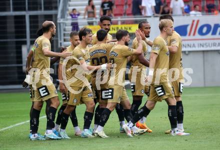 Fussball Bundesliga. SK Austria Klagenfurt gegen SK Puntigamer Sturm Graz. Torjubel Otari Kiteishvili  (Graz).  Klagenfurt, am 17.8.2024.
Foto: Kuess
www.qspictures.net
---
pressefotos, pressefotografie, kuess, qs, qspictures, sport, bild, bilder, bilddatenbank