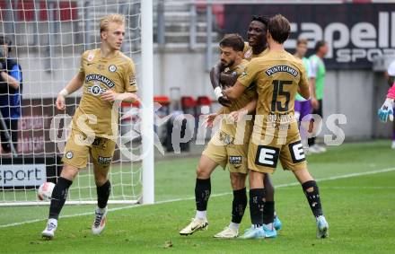 Fussball Bundesliga. SK Austria Klagenfurt gegen SK Puntigamer Sturm Graz.  Torjubel Otari Kiteishvili(Graz).  Klagenfurt, am 17.8.2024.
Foto: Kuess
www.qspictures.net
---
pressefotos, pressefotografie, kuess, qs, qspictures, sport, bild, bilder, bilddatenbank