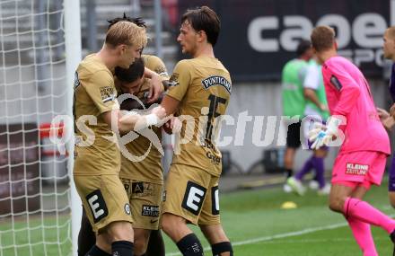 Fussball Bundesliga. SK Austria Klagenfurt gegen SK Puntigamer Sturm Graz. Torjubel Otari Kiteishvili  (Graz).  Klagenfurt, am 17.8.2024.
Foto: Kuess
www.qspictures.net
---
pressefotos, pressefotografie, kuess, qs, qspictures, sport, bild, bilder, bilddatenbank