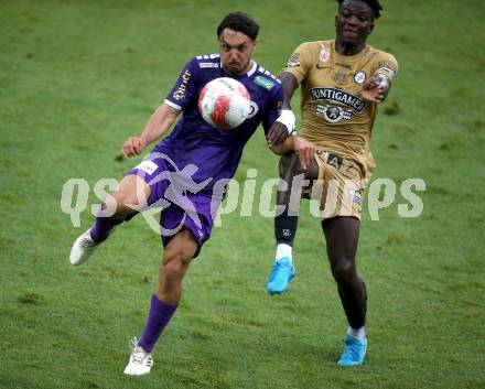 Fussball Bundesliga. SK Austria Klagenfurt gegen SK Puntigamer Sturm Graz. Simon Straudi,  (Klagenfurt), Seedyahmed Tijan Jatta  (Graz).  Klagenfurt, am 17.8.2024.
Foto: Kuess
www.qspictures.net
---
pressefotos, pressefotografie, kuess, qs, qspictures, sport, bild, bilder, bilddatenbank